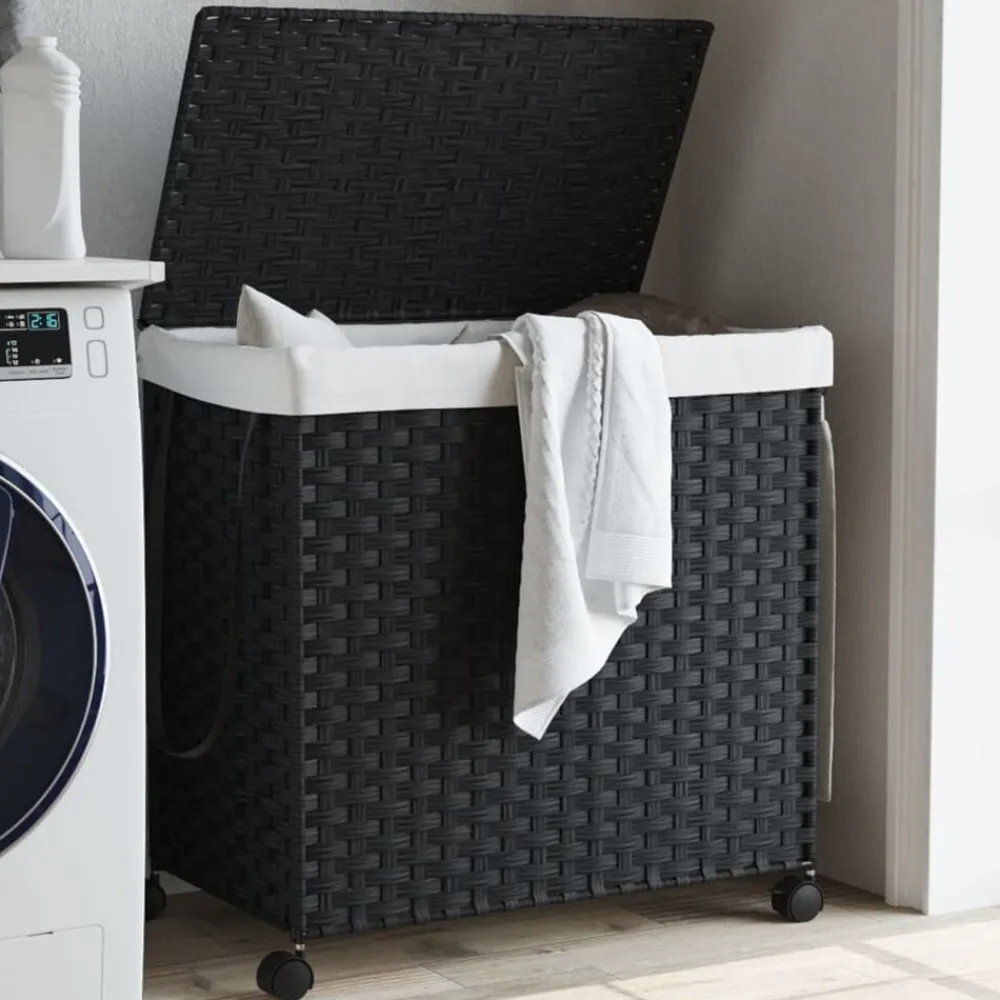 vidaXL Cesto para ropa sucia con ruedas ratán 60x35x60,5 cm Negro Hot
