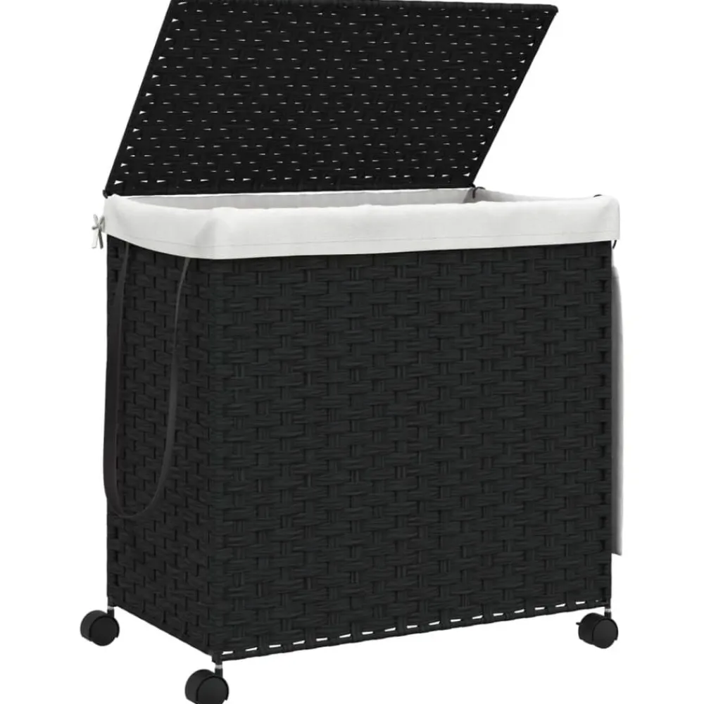 vidaXL Cesto para ropa sucia con ruedas ratán 60x35x60,5 cm Negro Hot