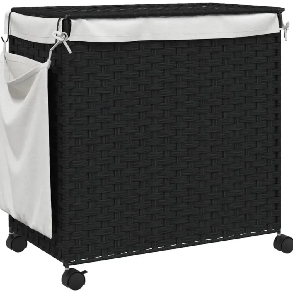 vidaXL Cesto para ropa sucia con ruedas ratán 60x35x60,5 cm Negro Hot