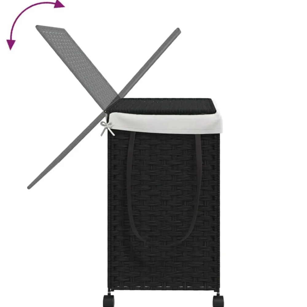 vidaXL Cesto para ropa sucia con ruedas ratán 60x35x60,5 cm Negro Hot