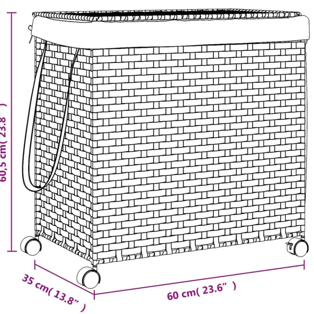 vidaXL Cesto para ropa sucia con ruedas ratán 60x35x60,5 cm Negro Hot