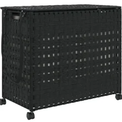 vidaXL Cesto para ropa sucia con ruedas ratán 66x35x60 cm Negro Sale