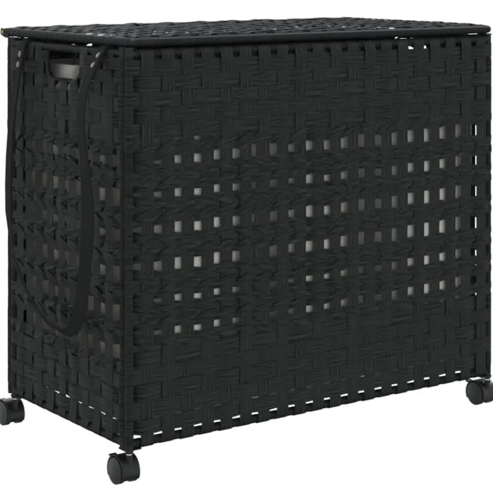 vidaXL Cesto para ropa sucia con ruedas ratán 66x35x60 cm Negro Sale