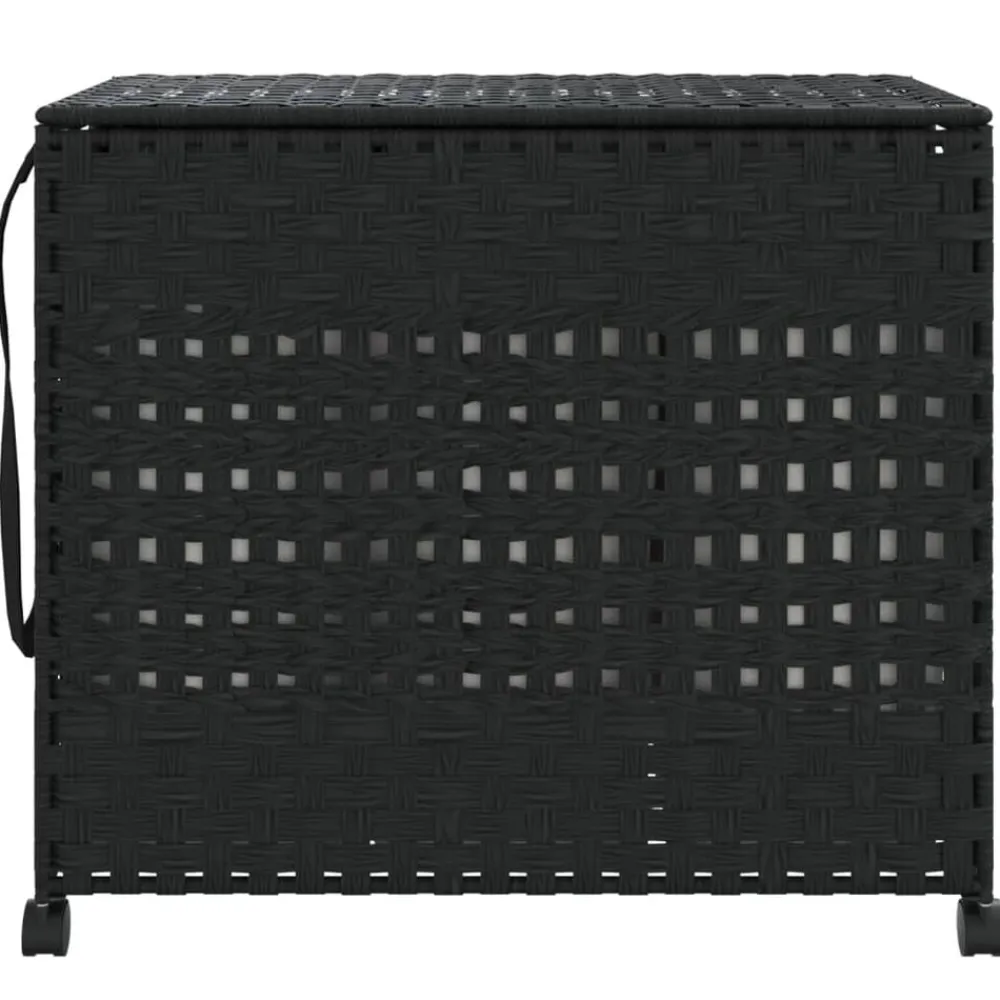 vidaXL Cesto para ropa sucia con ruedas ratán 66x35x60 cm Negro Sale