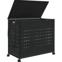 vidaXL Cesto para ropa sucia con ruedas ratán 66x35x60 cm Negro Sale