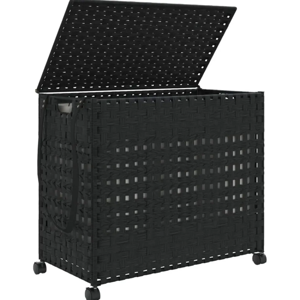 vidaXL Cesto para ropa sucia con ruedas ratán 66x35x60 cm Negro Sale