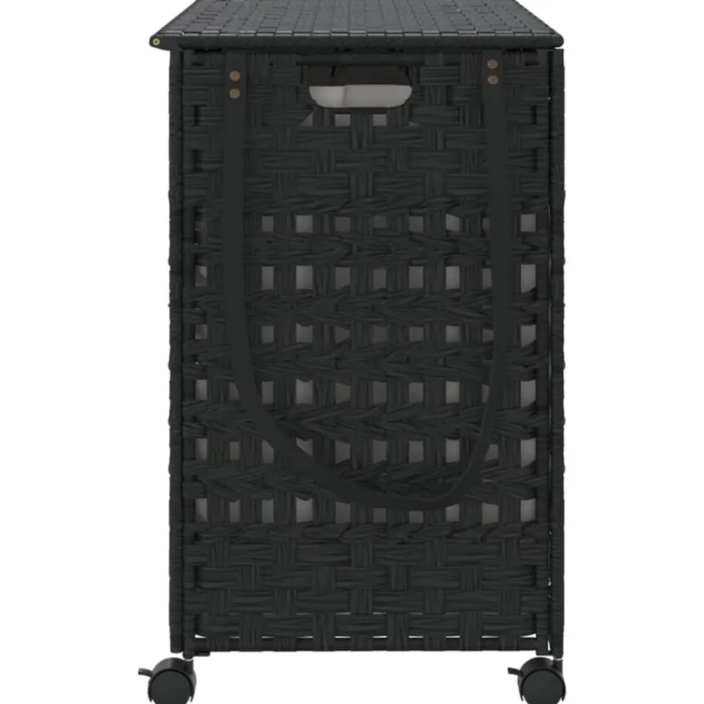 vidaXL Cesto para ropa sucia con ruedas ratán 66x35x60 cm Negro Sale