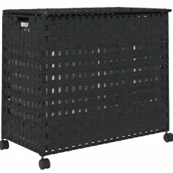 vidaXL Cesto para ropa sucia con ruedas ratán 66x35x60 cm Negro Sale