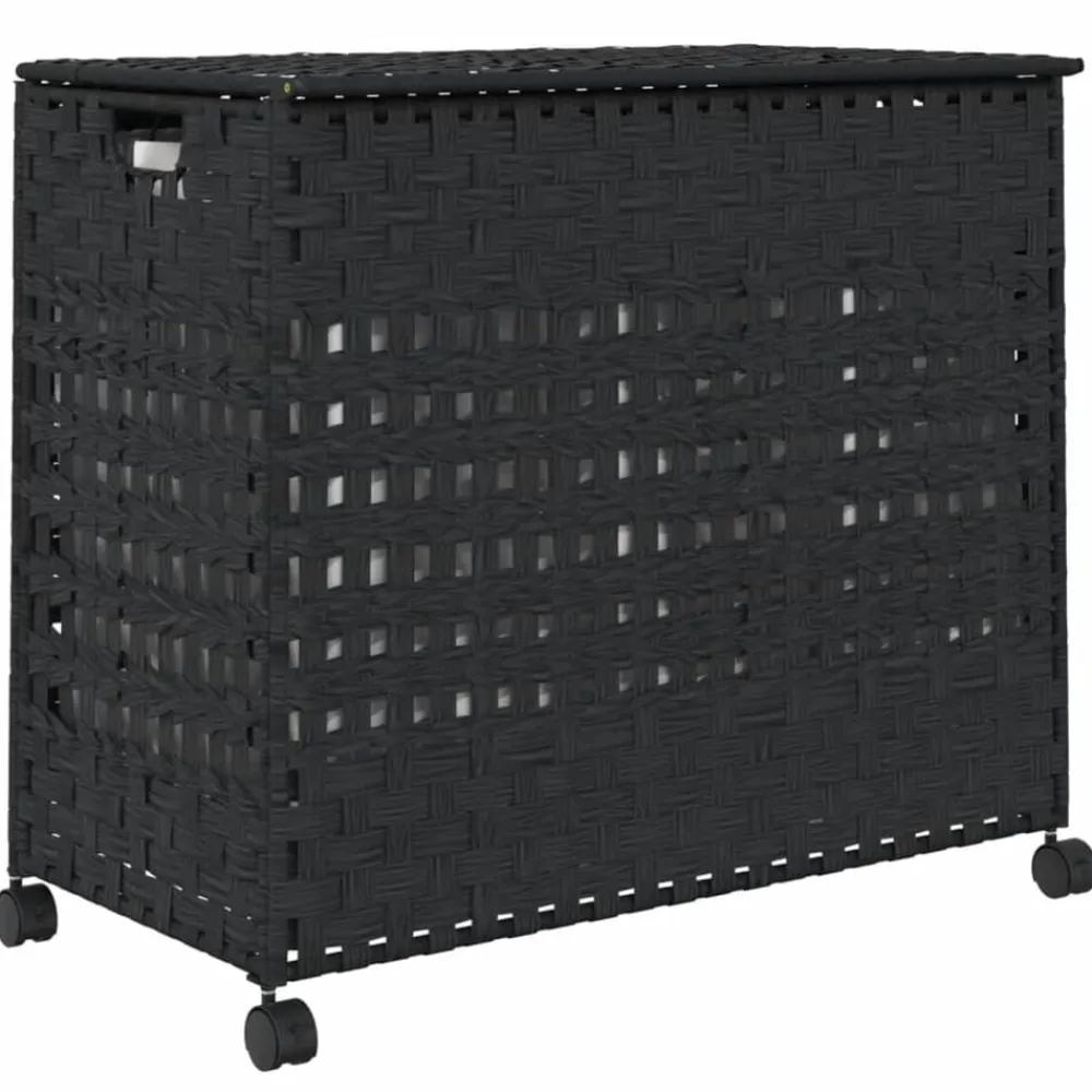 vidaXL Cesto para ropa sucia con ruedas ratán 66x35x60 cm Negro Sale