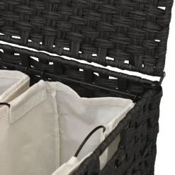 vidaXL Cesto para ropa sucia con ruedas ratán 66x35x60 cm Negro Sale
