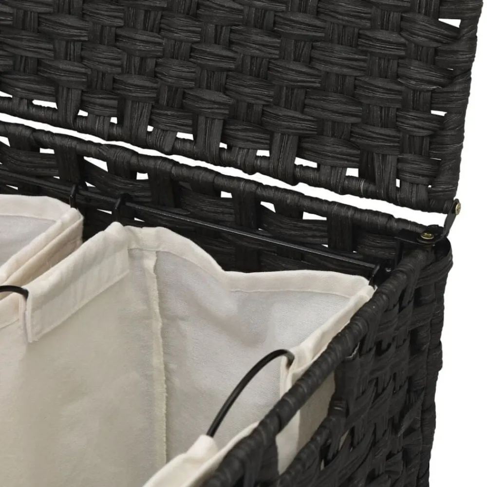 vidaXL Cesto para ropa sucia con ruedas ratán 66x35x60 cm Negro Sale