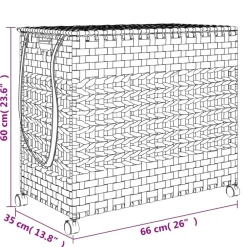 vidaXL Cesto para ropa sucia con ruedas ratán 66x35x60 cm Negro Sale