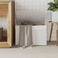 vidaXL Cesto ropa sucia con tapa ratán sintético 55,5x35x34 cm Blanco Best