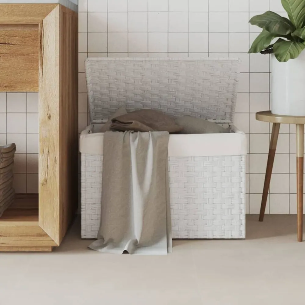 vidaXL Cesto ropa sucia con tapa ratán sintético 55,5x35x34 cm Blanco Best