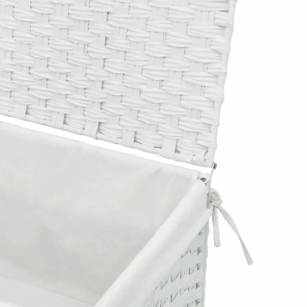 vidaXL Cesto ropa sucia con tapa ratán sintético 55,5x35x34 cm Blanco Best