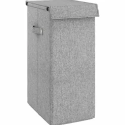 vidaXL Cesto ropa sucia plegable lino sintético gris 26x34,5x59,5 cm New
