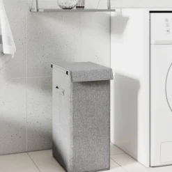 vidaXL Cesto ropa sucia plegable lino sintético gris 26x34,5x59,5 cm New