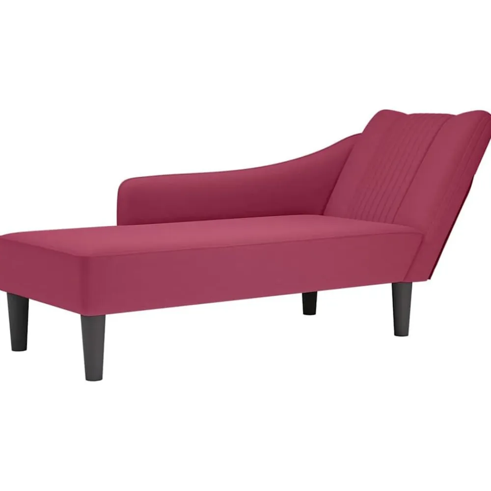 vidaXL Chaise longue con reposabrazos derecho terciopelo rojo vino Rojo vino tinto Hot