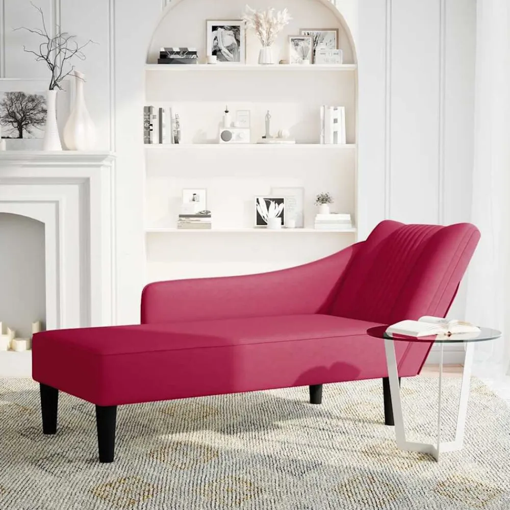 vidaXL Chaise longue con reposabrazos derecho terciopelo rojo vino Rojo vino tinto Hot