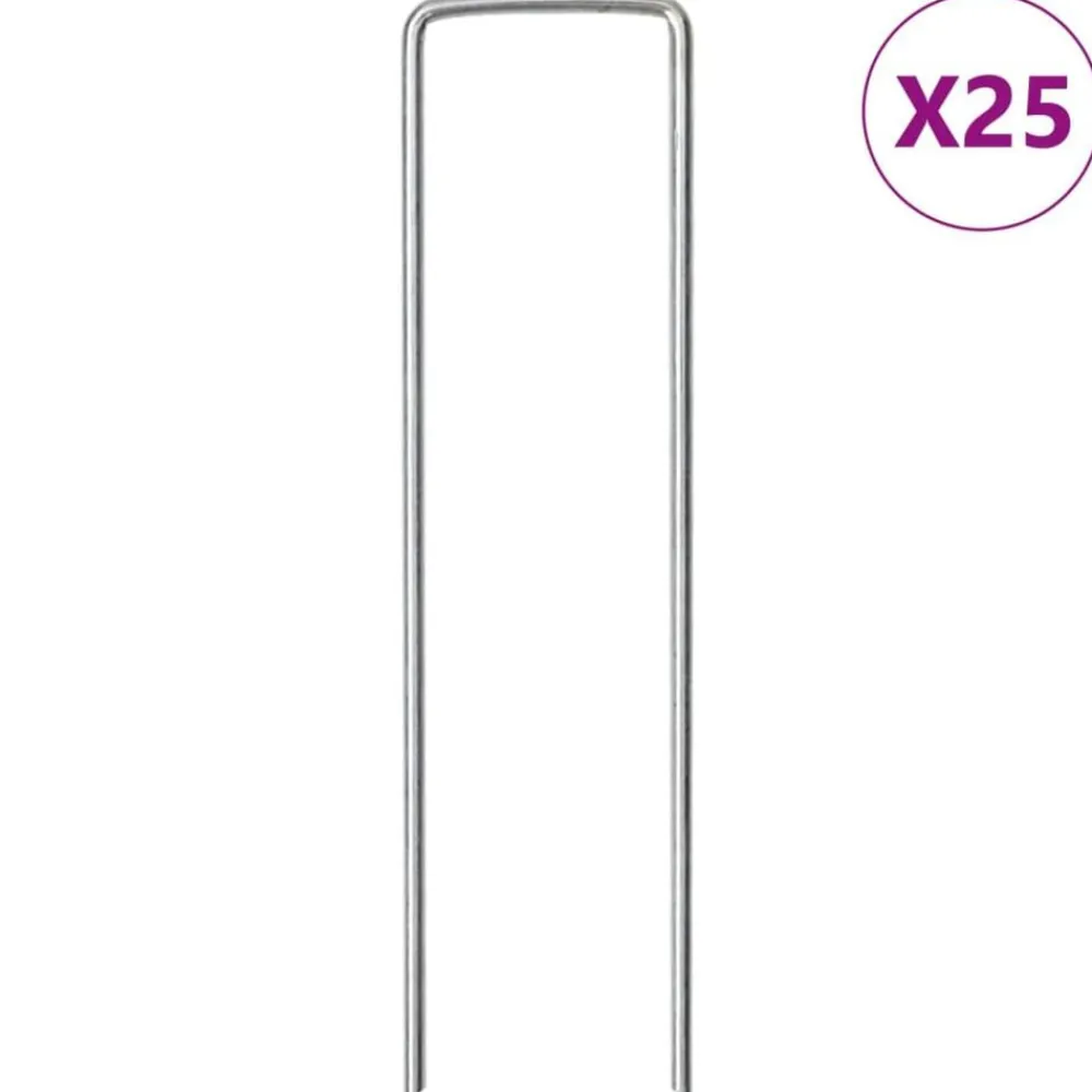 vidaXL Actividades Al Aire Libre-Clavijas de tierra forma U 25 uds acero galvanizado 15x3,5 cm