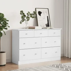 vidaXL Cómoda cajonera ALTA madera maciza pino 112x35x73 cm Blanco Discount