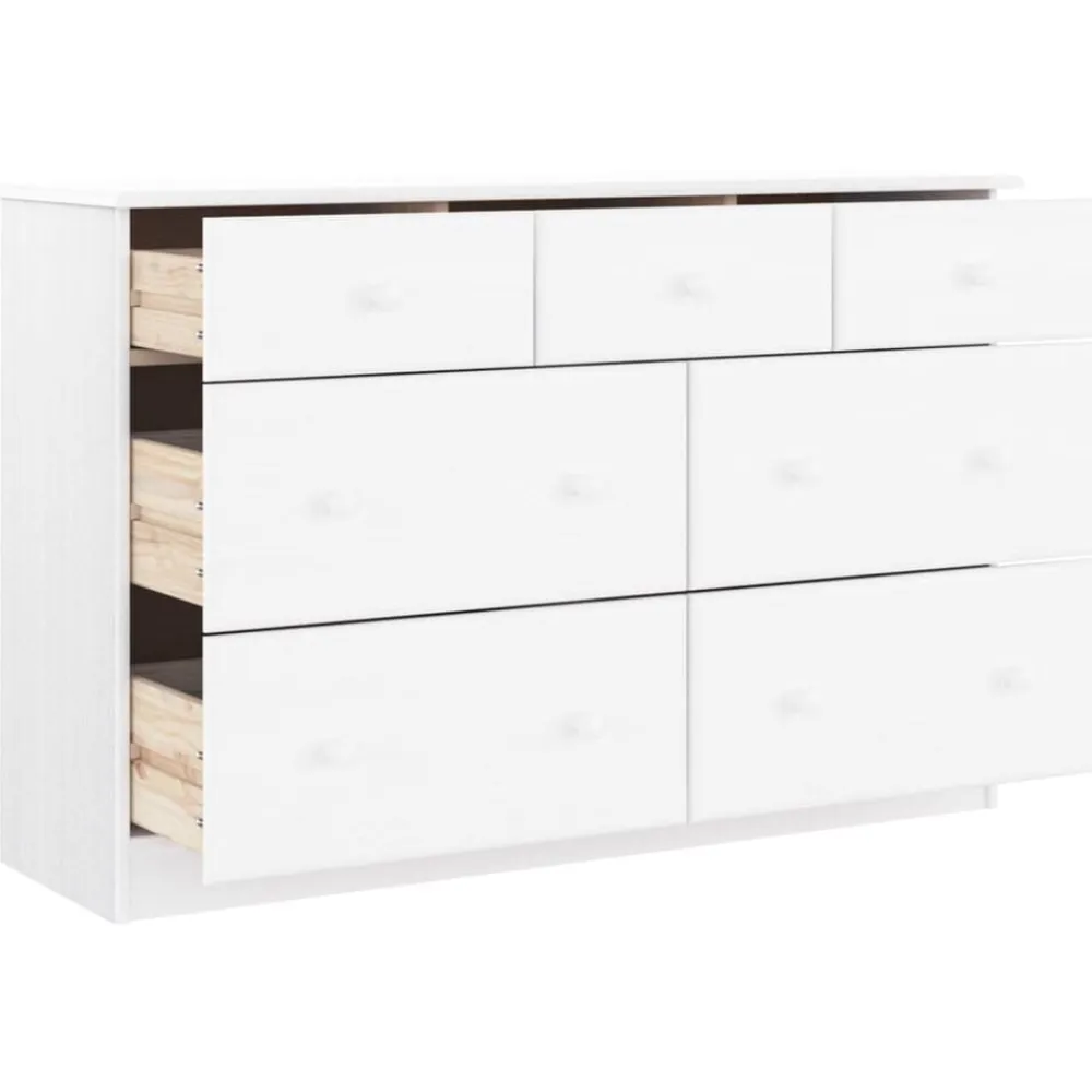 vidaXL Cómoda cajonera ALTA madera maciza pino 112x35x73 cm Blanco Discount