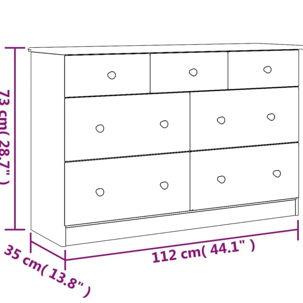 vidaXL Cómoda cajonera ALTA madera maciza pino 112x35x73 cm Blanco Discount