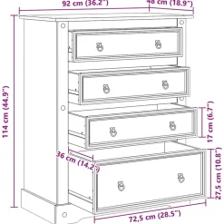 vidaXL Cómoda cajonera Corona madera maciza de pino 92x48x114 cm Outlet
