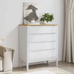 vidaXL Cómoda cajonera FLORO madera maciza de pino Blanco