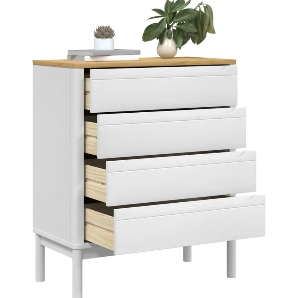 vidaXL Cómoda cajonera FLORO madera maciza de pino Blanco