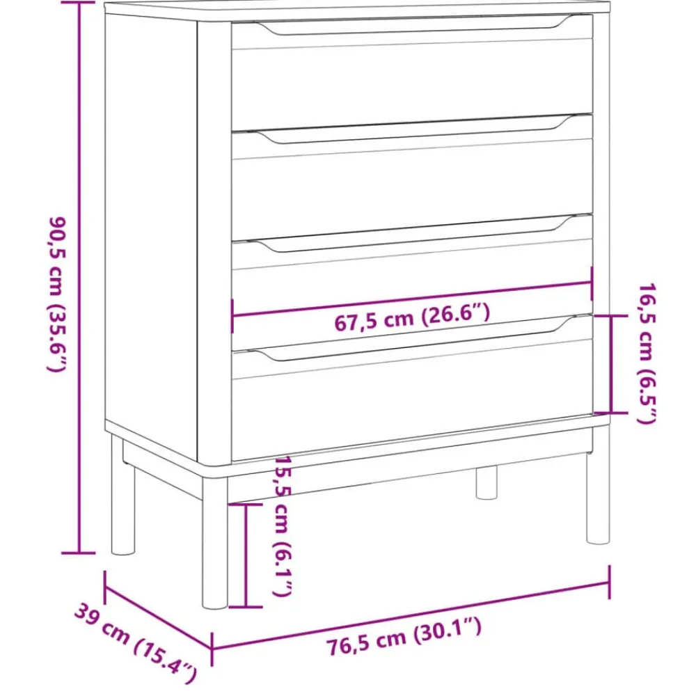 vidaXL Cómoda cajonera FLORO madera maciza de pino Blanco