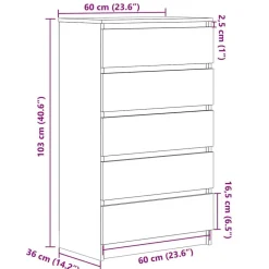 vidaXL Armarios Y Almacenamiento-Cómoda de madera contrachapada 60x36x103 cm