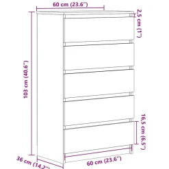 vidaXL Armarios Y Almacenamiento-Cómoda de madera contrachapada 60x36x103 cm