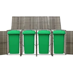 vidaXL Productos Del Hogar-Cobertizo 4 contenedores de basura ratán PE 274x80x117 cm