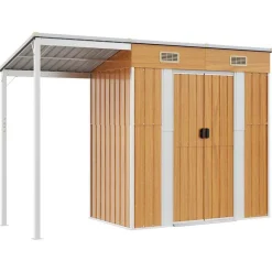 vidaXL Jardín-Cobertizo con tejado largo acero marrón claro 277x107x181 cm