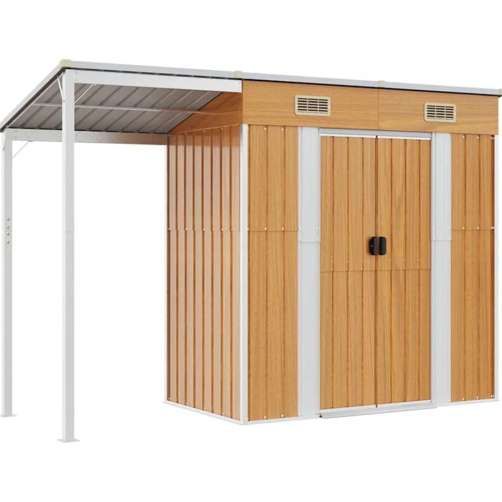 vidaXL Jardín-Cobertizo con tejado largo acero marrón claro 277x107x181 cm