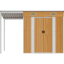 vidaXL Jardín-Cobertizo con tejado largo acero marrón claro 277x107x181 cm