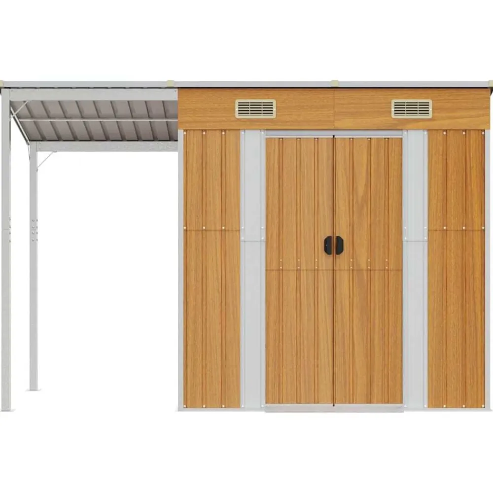 vidaXL Jardín-Cobertizo con tejado largo acero marrón claro 277x107x181 cm