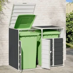vidaXL Cobertizo contenedor doble basura acero 144x81x113 cm Antracita Best