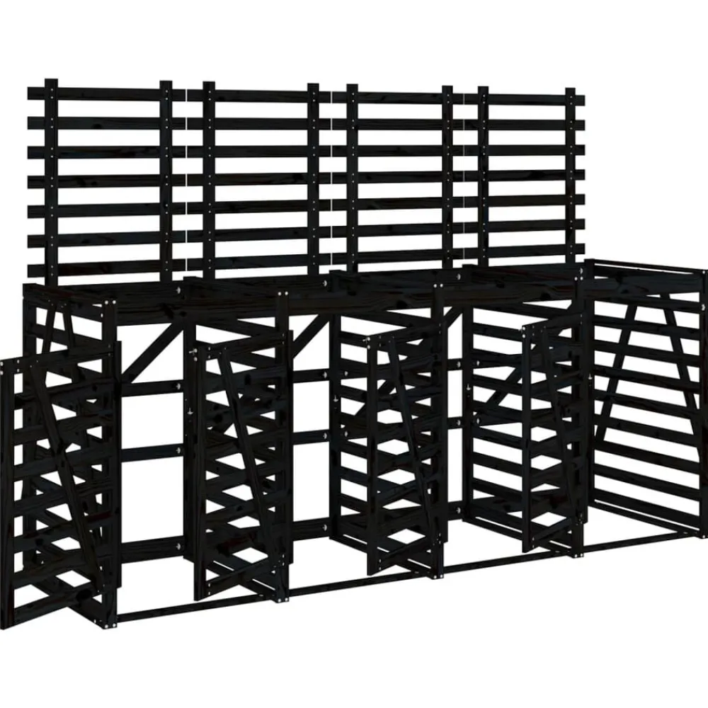vidaXL Cobertizo cuádruple para cubos de basura madera de Pino negro
