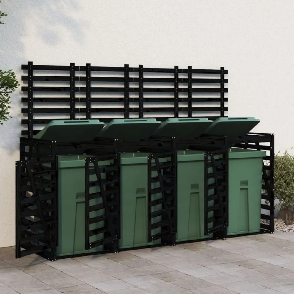 vidaXL Cobertizo cuádruple para cubos de basura madera de Pino negro