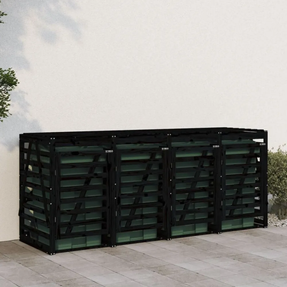 vidaXL Cobertizo cuádruple para cubos de basura madera de Pino negro