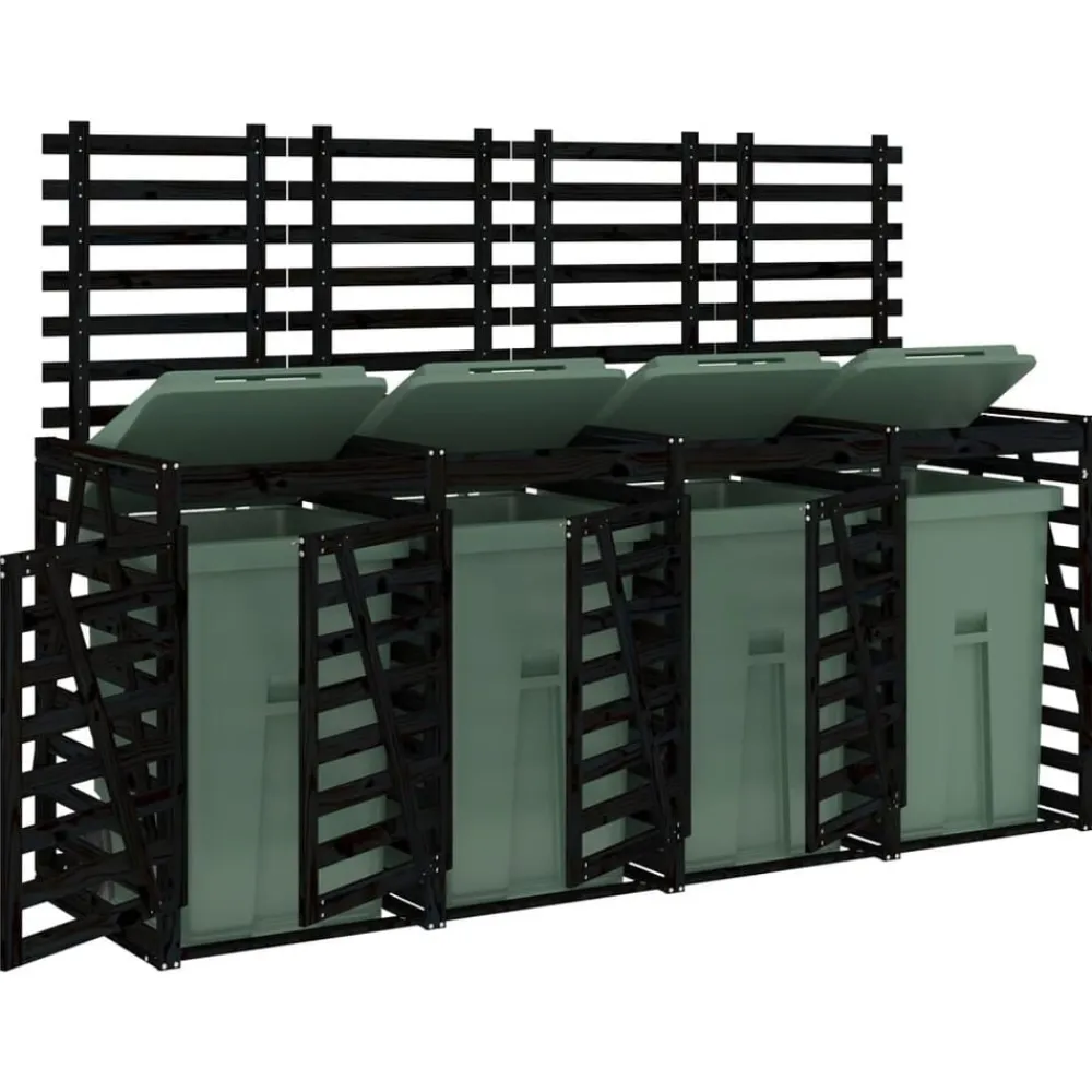 vidaXL Cobertizo cuádruple para cubos de basura madera de Pino negro