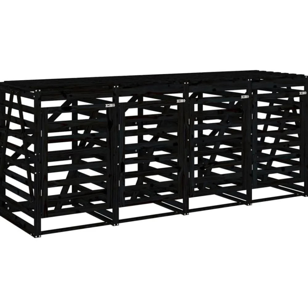 vidaXL Cobertizo cuádruple para cubos de basura madera de Pino negro