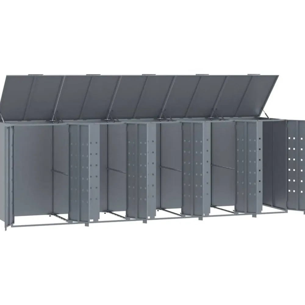 vidaXL Cobertizo de 5 contenedores de basura acero 345x79x117 cm Gris Outlet