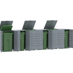 vidaXL Productos Del Hogar-Cobertizo de 6 contenedores de basura acero 414x79x117 cm