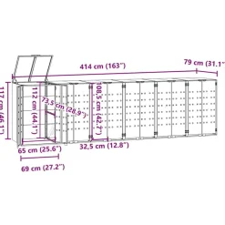 vidaXL Productos Del Hogar-Cobertizo de 6 contenedores de basura acero 414x79x117 cm