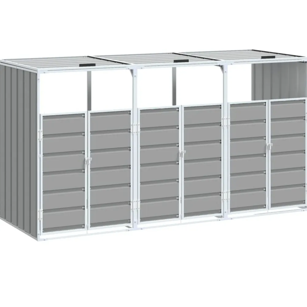 vidaXL Cobertizo de 3 contenedores basura acero 216x81x115 cm Gris Outlet