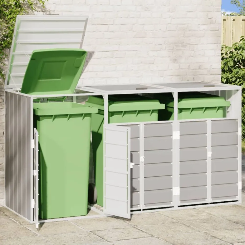 vidaXL Cobertizo de 3 contenedores basura acero 216x81x115 cm Gris Outlet