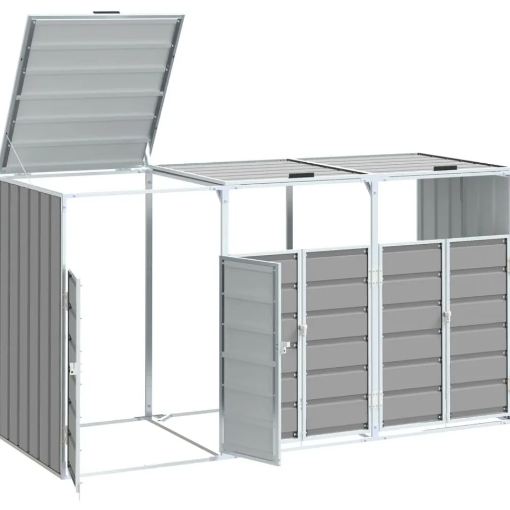 vidaXL Cobertizo de 3 contenedores basura acero 216x81x115 cm Gris Outlet